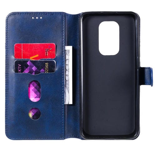 Para Motorola Moto G9 Play Classic Calf Texture PU + TPU Funda de cuero con tapa horizontal, con soporte, ranuras para tarjetas y billetera (azul)