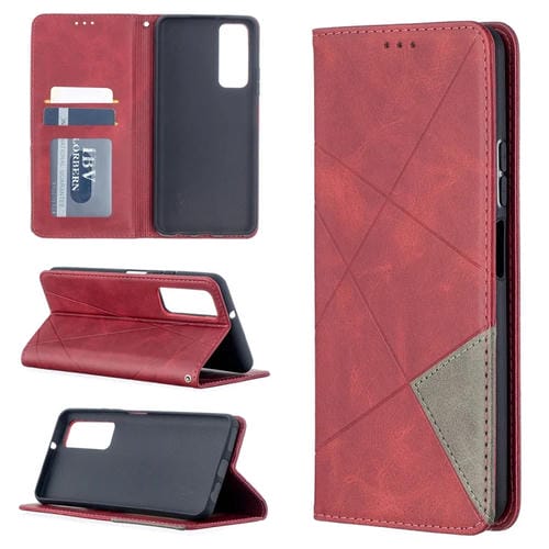 Para Huawei P Smart 2021 / Y7A Prismático Invisible Horizontal Horizontal Flip Funda de cuero con soporte y ranuras para tarjeta y marco de fotos (rojo)