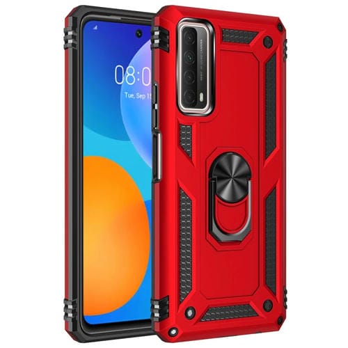 Para Huawei P Smart 2021 a prueba de golpes TPU + PC Funda protectora con soporte giratorio de 360 grados (rojo)