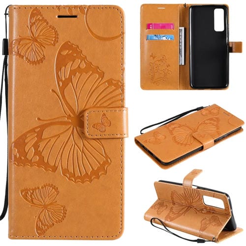 Para Huawei P Smart 2021 3D mariposas en relieve patrón de estuche horizontal Flip de cuero con soporte y ranura para tarjeta y billetera (amarillo)