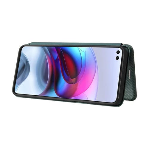 Para Motorola Edge S Fibra de carbono Textura Magnética Horizontal Flip TPU + PC + Funda de cuero PU con ranura para tarjeta (verde)