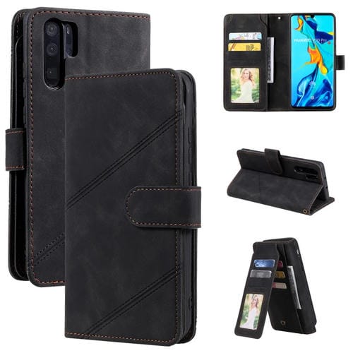 Para HUAWEI P30 PRO PIEL Siente la funda de cuero Horizontal Flip PU con soporte y tragamonedas de tarjetas múltiples y billetera y laminador y marco de fotos (negro)