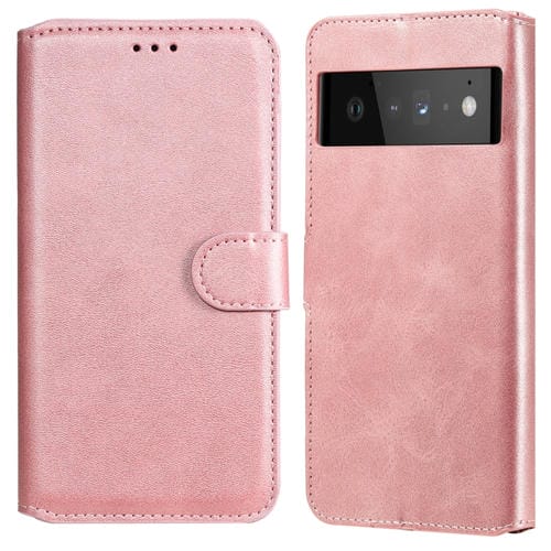 Caja clásica de la textura de la carne de becerro PU + TPU Funda de cuero Horizontal Flip con soporte y tragamonedas y billetera para Google Pixel 6 Pro (oro rosa)
