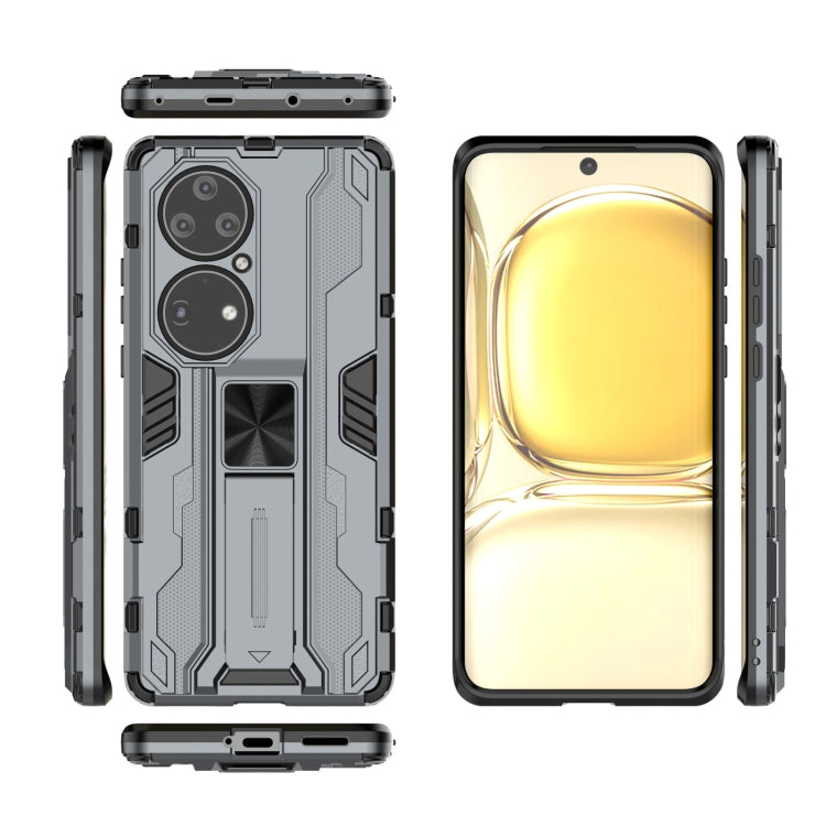 Para Huawei P50 Pro Supersonic PC + TPU Funda protectora a prueba de golpes con titular (gris)