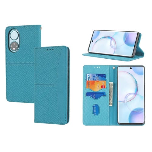 Para Honor 50 Pro Textura Textura Magnética Horizontal Flip PU Funda de cuero con soporte y ranuras para tarjetas y Billetera y cordón (azul)