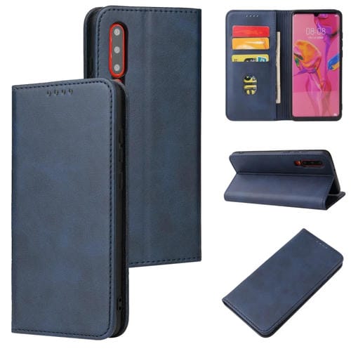 Para Huawei P30 Calf Texture Horizontal Flip Funda de cuero con soporte y ranuras para tarjetas y billetera (azul)