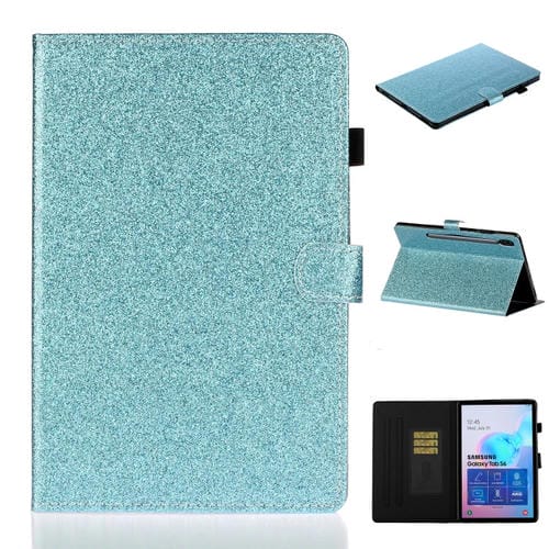 Funda de Cuero Galaxy Tab S6 T860 Varnish Glitter Powder con Tapa Horizontal Soporte y Ranura para Tarjeta (Azul)