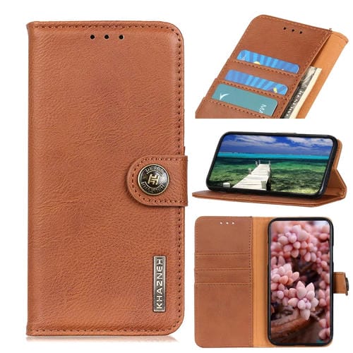 Funda de Cuero Motorola G Pure Khazneh Textura Cowhide con Soporte, Tragamonedas y Billetera (Marrón)