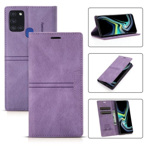 Funda para Samsung Galaxy A21S Flip Pu Cuero MagnĂ©tico Soporte Ranura Tarjeta Billetera (PĂșrpura)
