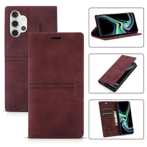 Funda para Samsung Galaxy A82 5G Flip Horizontal PU Cuero con Soporte Ranura Tarjeta Billetera (Vino Rojo)