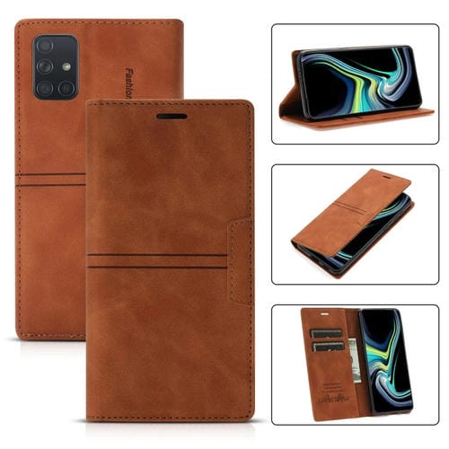 Funda para Samsung Galaxy A51 4G Dream Magnetic Sucion Business Horizontal Flip PU Cuero con Soporte y Ranura para Tarjeta y Billetera (MarrĂłn)