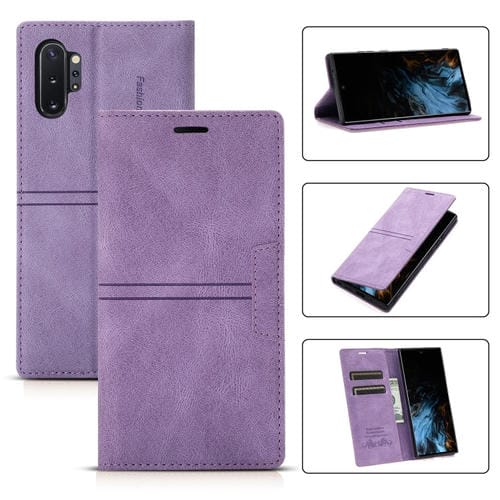 Funda flip para Samsung Galaxy Note10 Dream Magnetic Sucion Business con soporte y ranura para tarjeta y billetera (Púrpura)