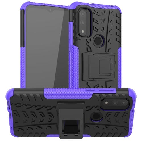 Para Motorola Moto G Pure Tire Texture TPU + PC Funda telefónica con titular (púrpura)