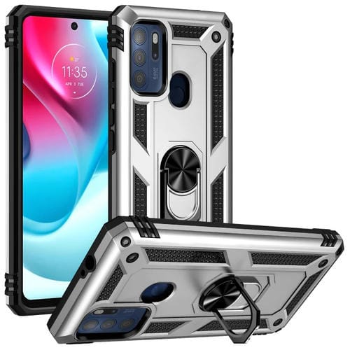 Para Motorola Moto G60S TPU + Funda de teléfono TPU + PC con soporte giratorio de 360 grados (Plata)