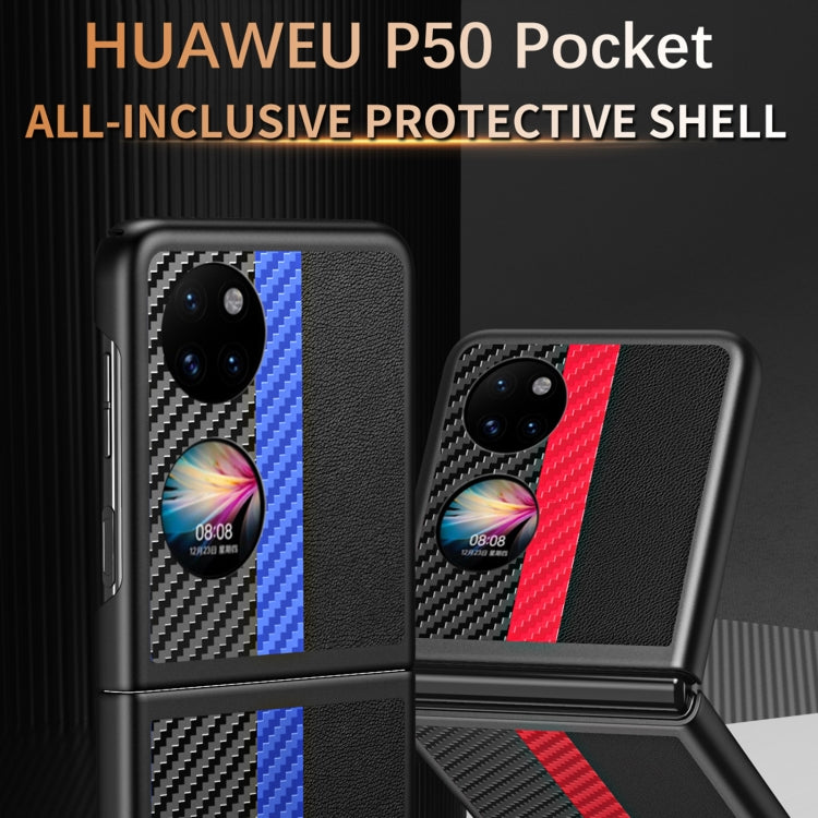 Para Huawei P50 Pocket Contrasting PU + caja de fibra de carbono (Sky Blue)