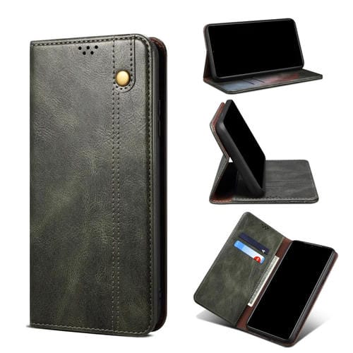 Para Xiaomi 12/12S Simple Wax Crazy Horse Texture Cuero Case (verde oscuro)