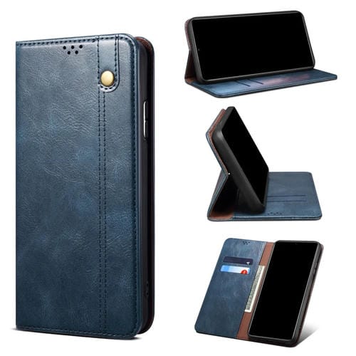 Para Xiaomi 12/12S Simple Wax Crazy Horse Texture Cuero Case (azul marino)