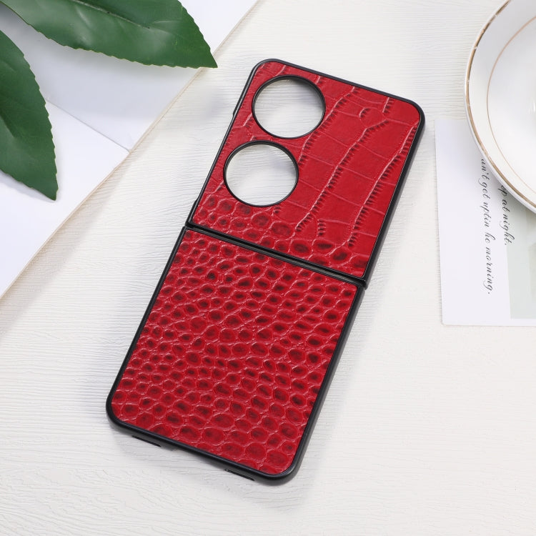 Para Huawei P50 Pocket CroCodile Top Cower Cowhide Thebe Funda telefĂłnica (rojo)