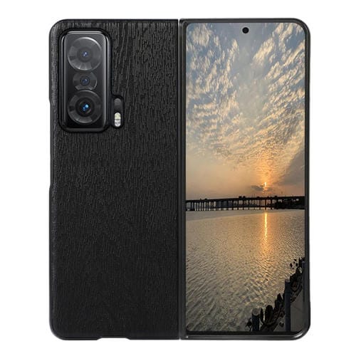 Para Honor Magic V Wood Texture PU Funda telefónica (Negro)