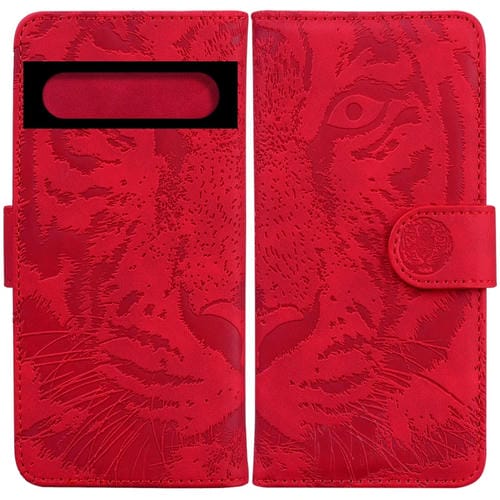 Para Google Pixel 7 Pro 5G Tiger Engesting Pattern Horizontal Flip Custate Funda (Roja)