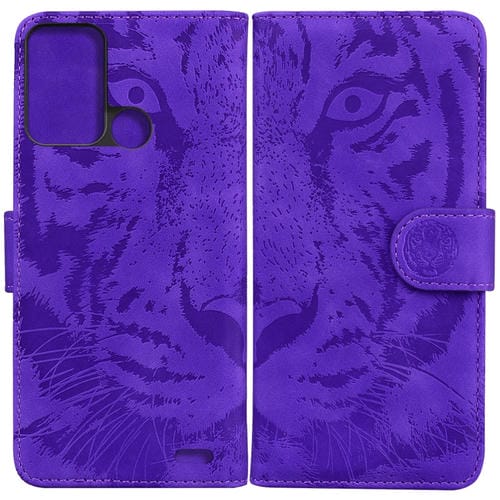 Para ZTE Blade A52 Tiger Pattern Pattern Horizontal Flip de cuero Funda (Púrpura)