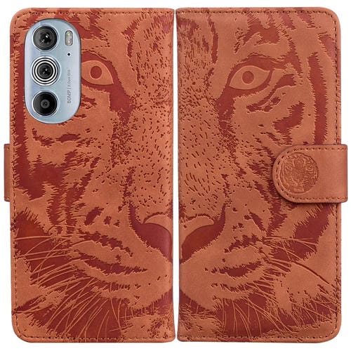 Para Motorola Edge + 2022 Tiger Engesting Pattern Horizontal Flip Funda de cuero (Marrón)