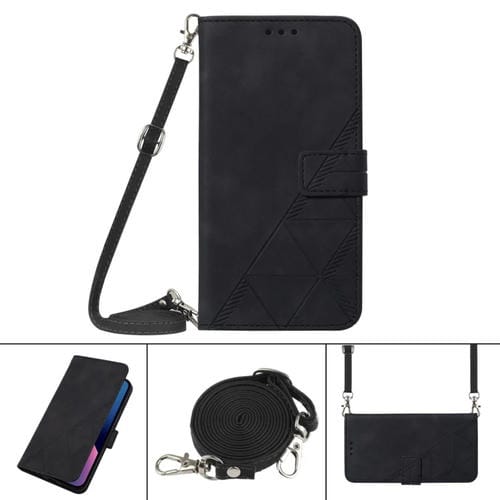 Para Xiaomi Redmi Note 9t Crossbody 3D grabado en relieve Funda de cuero (negro)