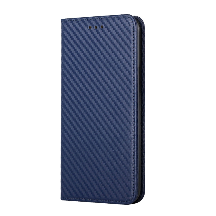 Para Samsung Galaxy A13 5G Fibra de carbono Textura Soporte Flip Telephone de cuero (azul)