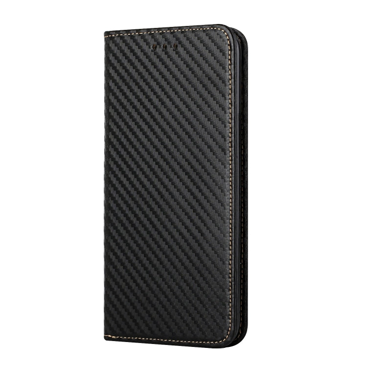 Para Samsung Galaxy S22 + 5G Carbon Fiber Texture Titular de la funda de cuero (Negro)