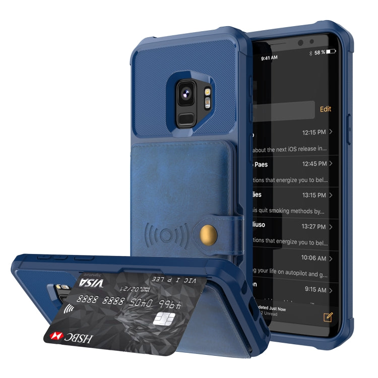 Para Samsung Galaxy S9 Magnético Bolsa de Tarjeta Tarjeta de cuero Funda telefónica (azul marino)