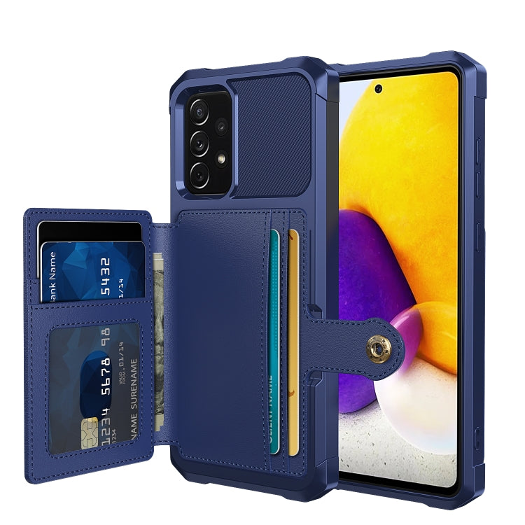 Para Samsung Galaxy A72 5G / 4G Magnético Bolsa de Tarjeta Magnínica Caja de cuero (azul marino)