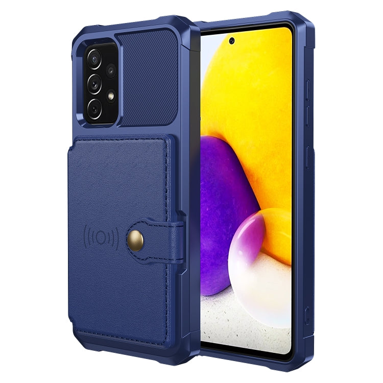 Para Samsung Galaxy A72 5G / 4G Magnético Bolsa de Tarjeta Magnínica Caja de cuero (azul marino)