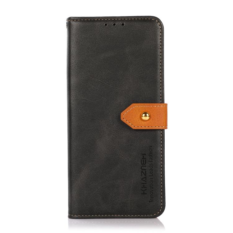 Funda Piel de Vaca Khazneh para iPhone 16E con Tapa Dos Colores (Negro)