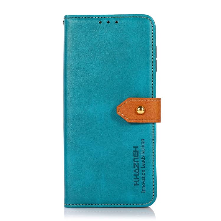 Funda de Piel de Vaca Khazneh para iPhone 16E con Tapa Dos Colores (Azul)