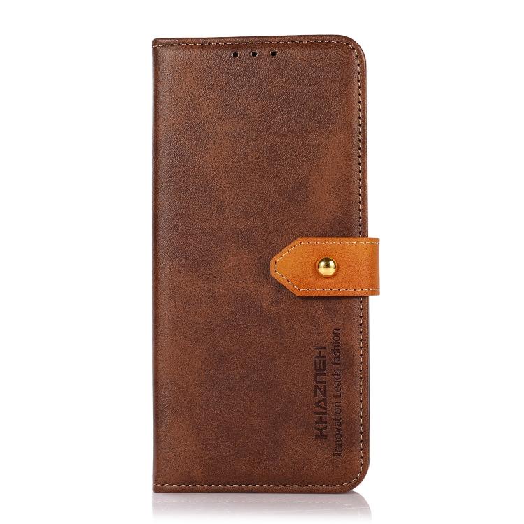 Funda de Piel de Vaca Khazneh para iPhone 16E con Tapa Dos Colores (Marrón)
