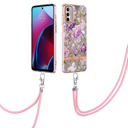 Para Motorola Moto G Stylus 2022 4G Flowers Series Case de teléfono TPU con cordón (peonía púrpura)