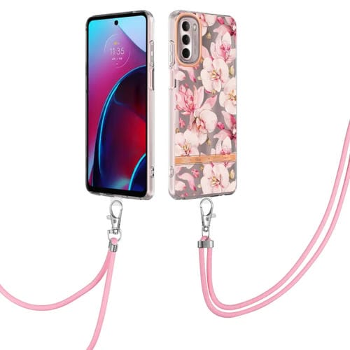 Para Motorola Moto G Stylus 2022 4G Flowers Series Case de teléfono TPU con cordón (Pink Gardenia)