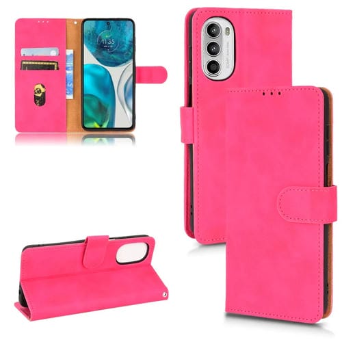 Para la caja del teléfono de cuero de la piel Motorola Moto G52 Feel Feel Magnetic (rosa roja)