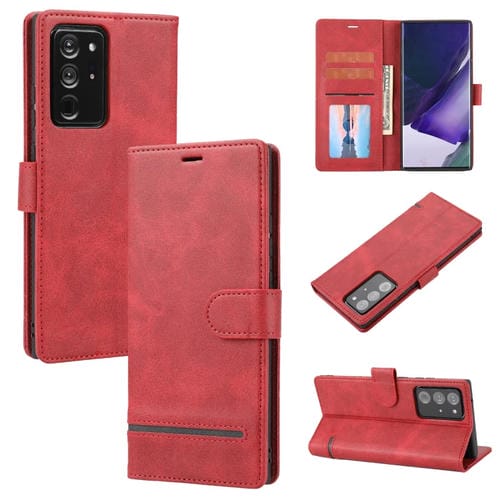 Para Samsung Galaxy Note20 Case de teléfono de cuero Flip de billetera ultra clåsica (rojo)