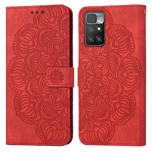Para Xiaomi Redmi 10 Mandala Flip Flip Leather Case (rojo)