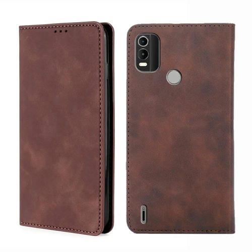Funda de Cuero Flip Horizontal Magnética para Nokia C21 Más (Marrón Oscuro)