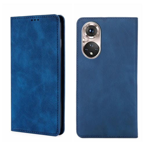 Funda para Honor 50 Pro Skin Feel Magnetic Horizontal Flip de Cuero (Azul)