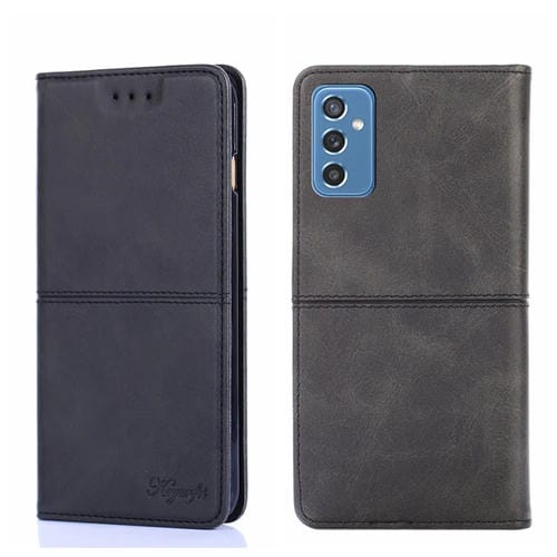 Para Samsung Galaxy M52 5G Textura de vaca Magnetic Horizontal Flip Cuero Case (negro)