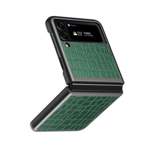 Funda Protectora Plegable Cuero Samsung Galaxy Z Flip4 Textura Cocodrilo (Verde)