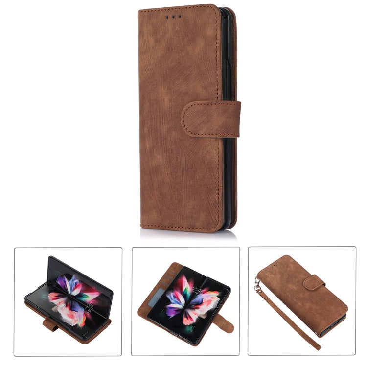 Funda de cuero con tapa horizontal para Samsung Galaxy Z Fold4 con ranura para bolĂgrafo (marrĂłn)
