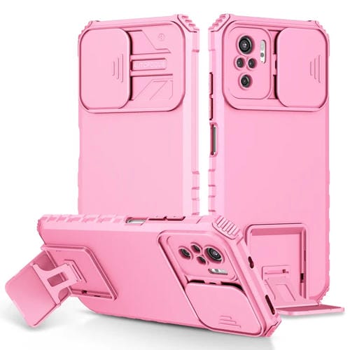 Para Xiaomi Redmi Note 10 4G Soporte estereoscópico Deslizante Camshield Funda para teléfono (Rosa)