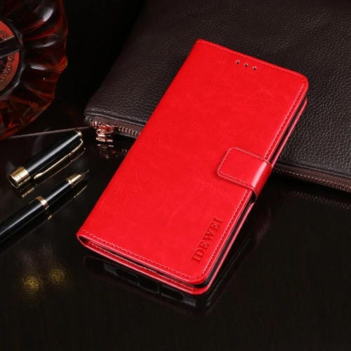 Para Huawei P40 idewei Crazy Horse Texture Funda de cuero con tapa horizontal con soporte, ranuras para tarjetas y billetera (rojo)