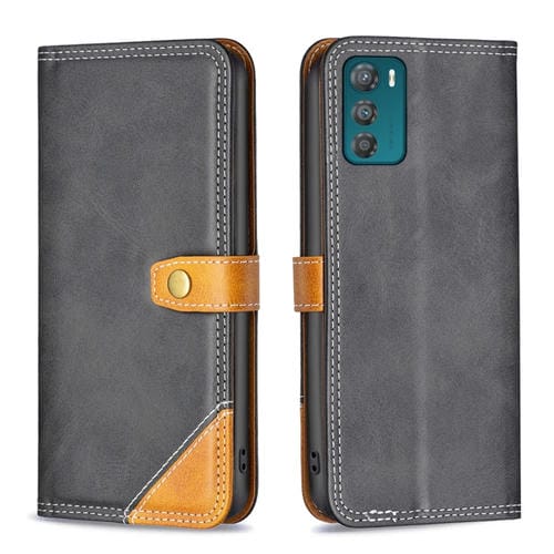 Para Motorola Moto G42 4G Color a juego Doble hilo de coser Funda de cuero para teléfono (Negro)