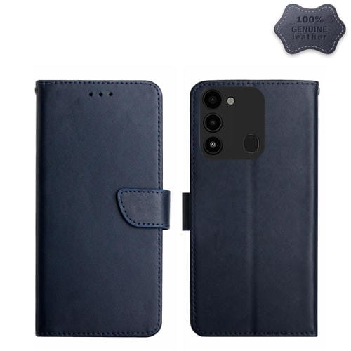 Funda para Tecno Spark Go 2022 con Tapa Horizontal de Cuero Genuino a Prueba de Huellas (Azul)