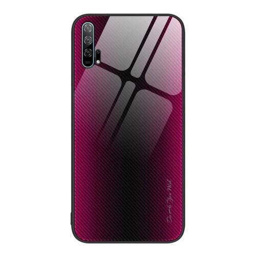 Para Honor 20 Pro Texture Gradient Glass TPU Phone Case (Rose Red)